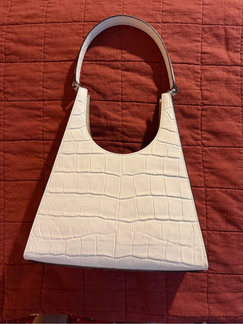 STAUD Cream Rey Croc Leather Shoulder Bag